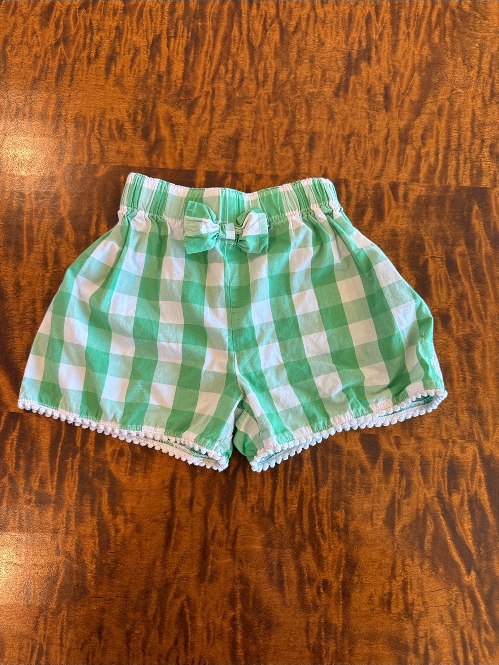 bella bliss Green Gingham Pom-Trim Shorts